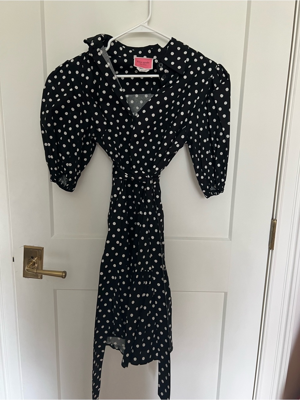 kate spade Black and White Polka Dot Puff Sleeve Wrap Dress